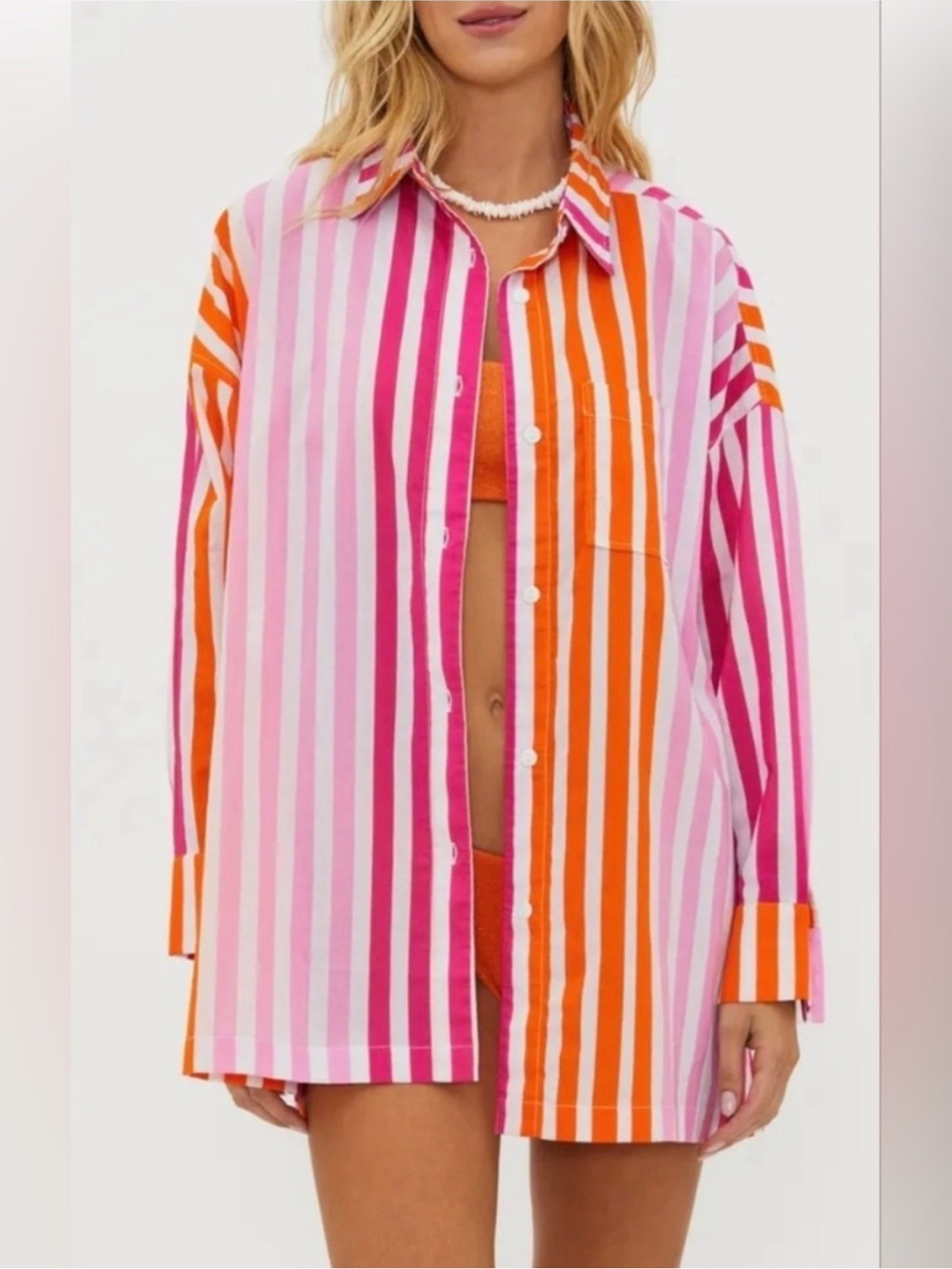 Beach Riot Alexa Sunset Stripes Button Down Cover Up Shirt Size S/M